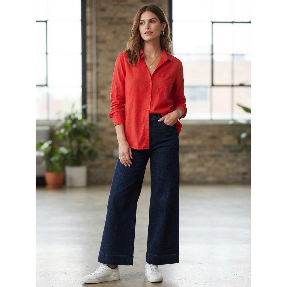 Women's Red Velvet Heart Button Front Shirt Casual Long Sleeve Blouse Medium